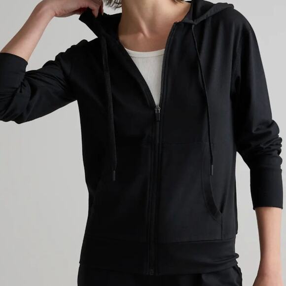 QUINCE Flowknit 4 Way Stretch Full Zip Quick Dry Sweat Wicking Hoodie S Black - Picture 1 of 5